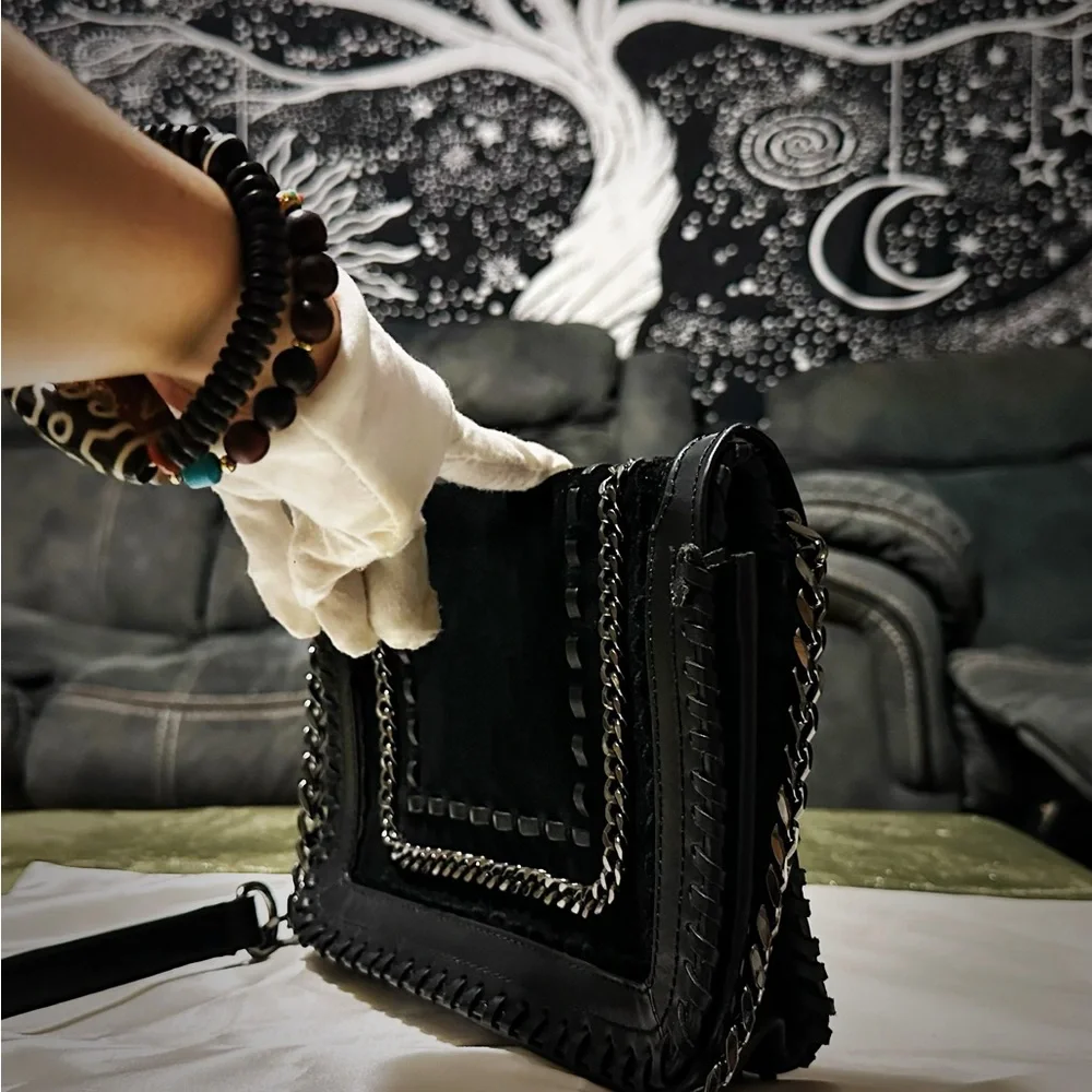 Vintage style Y2K Zara Black Crossbody Bag with Silver Chain - Picture 11 of 16